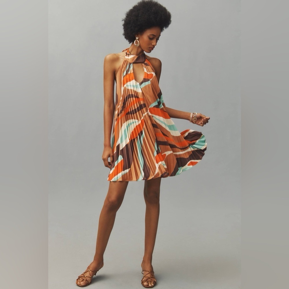 ANTHROPOLOGIE Colorful Halter Neck Dress